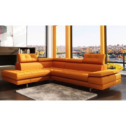 Canapé d'angle en cuir italien 6 places MODA, orange