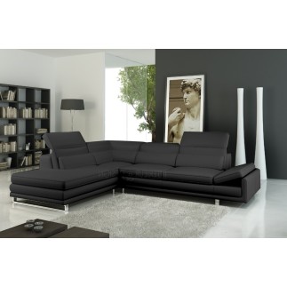 - Canapé d'angle ITALIA en cuir haut de gamme italien vachette Vénésetti Cuir Prestige luxe Noir Angle à gauche vu de face - Vén