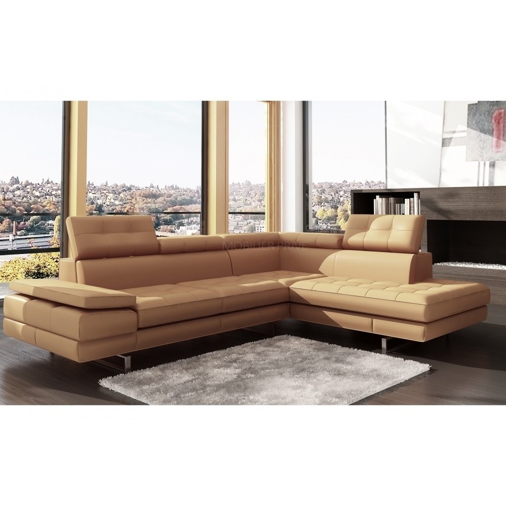 - Canapé d'angle en cuir italien 6 places MODA, beige, angle droit - Canapé d'angle en cuir italien 6 places MODA, beige, angle droit
