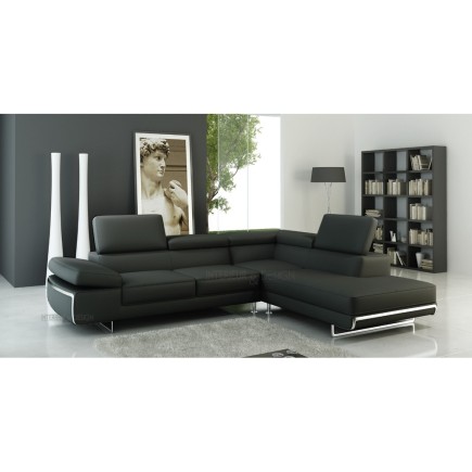 Canapé d'angle GUCI en cuir haut de gamme italien vachette Vénésetti Cuir Prestige luxe Noir Angle idem photo, angle droit vu de