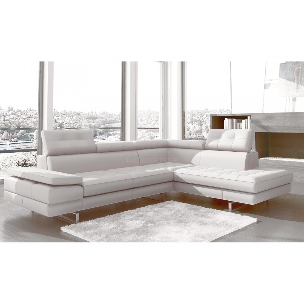 Canapé d'angle en cuir italien 6 places MODA, blanc, angle droit Canapé d'angle en cuir italien 6 places MODA, blanc, angle droit