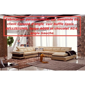 Fabrication personnalisée sur demande du client Canapé d'angle cuir buffle épais italien 7/8 places , BELLISSIMO, beige AG09 et