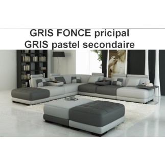 Canapé d'angle STANDING en cuir haut de gamme italien vachette Vénésetti. Cuir supérieur luxe Gris foncé N°628 Gris pastel. Angl