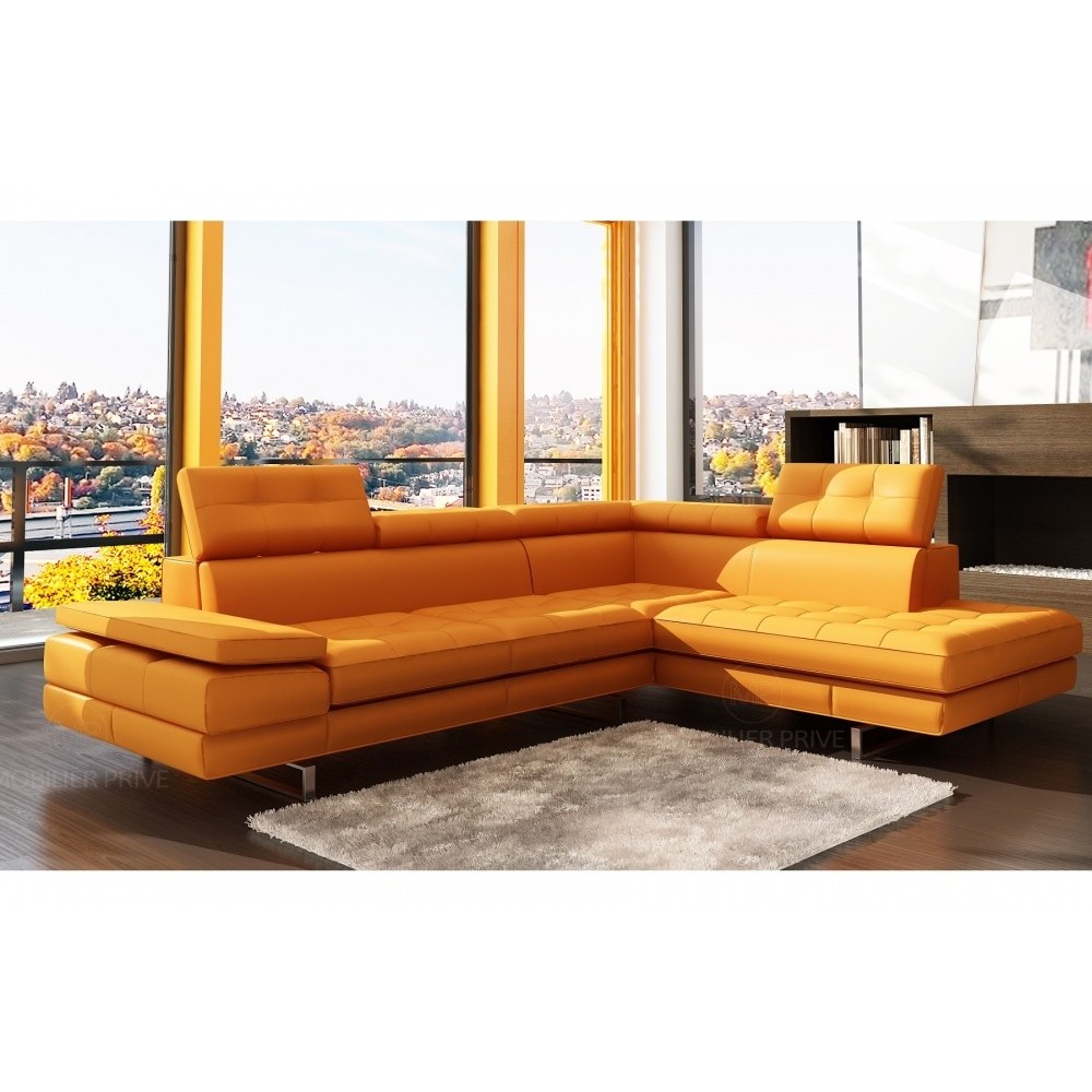 Canapé d'angle en cuir italien 6 places MODA, orange, angle droit Canapé d'angle en cuir italien 6 places MODA, orange, angle droit