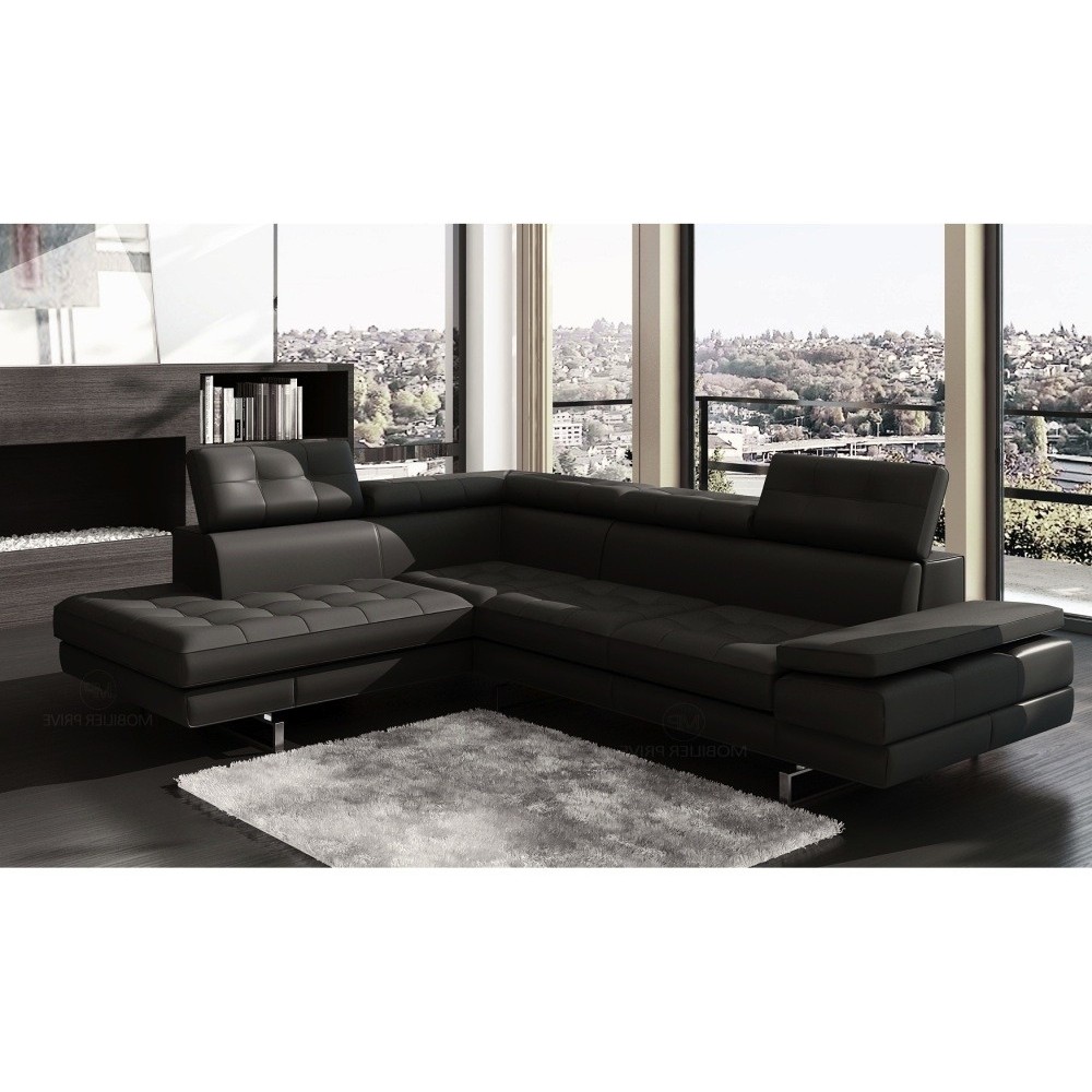 Canapé d'angle en cuir italien 6 places MODA, noir, angle gauche Canapé d'angle en cuir italien 6 places MODA, noir, angle gauche