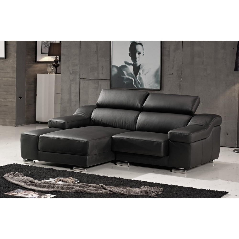Canapé d'angle en cuir buffle italien de luxe ZENDO, noir, angle gauche