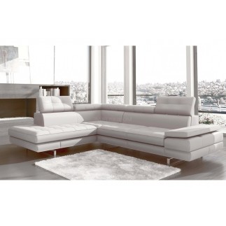 Canapé d'angle en cuir italien 6 places MODA, blanc