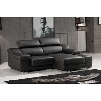 Canapé d'angle en cuir buffle italien de luxe ZENDO, noir, angle droit