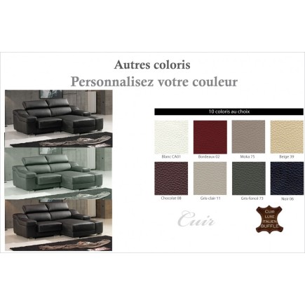 Canapé d'angle en cuir buffle italien de luxe ZENDO, couleur personnalisée, angle droit