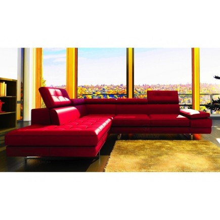 Canapé d'angle en cuir italien 6 places MODA, rouge