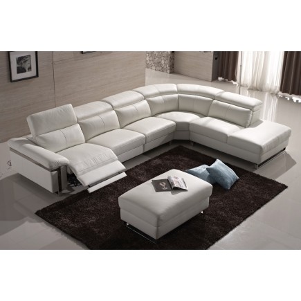 Canapé d'angle relax en cuir buffle italien, de luxe RELAXINO, blanc, angle droit, 7/8 places