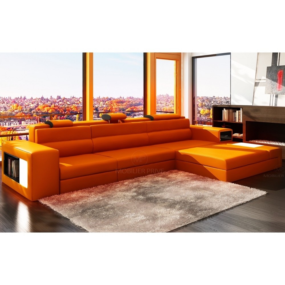 Canapé d'angle en cuir italien 4/5 places ENJOY, orange, angle droit Canapé d'angle en cuir italien 4/5 places ENJOY, orange, angle droit