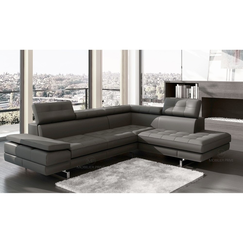 Canapé d'angle en cuir italien 6 places MODA, gris foncé, angle droit Canapé d'angle en cuir italien 6 places MODA, gris foncé, angle droit