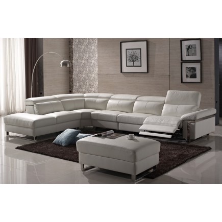 Canapé d'angle relax en cuir buffle italien de luxe RELAXINO, blanc, angle gauche, 7/8 places