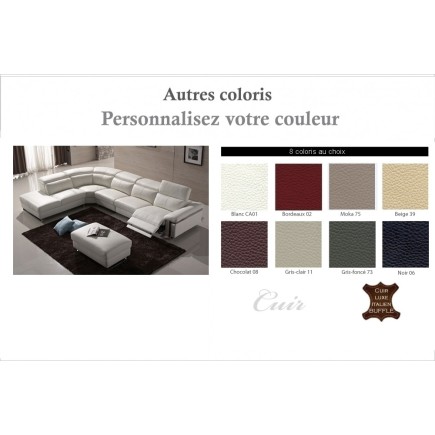 Canapé d'angle relax en cuir buffle italien de luxe RELAXINO, couleur personnalisée, angle gauche