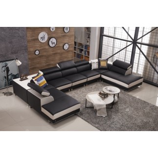 Canapé d'angle en cuir buffle italien de luxe 8/9 places GIANT, noir et blanc