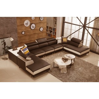Canapé d'angle en cuir buffle italien de luxe 8/9 places GIANT, chocolat et beige