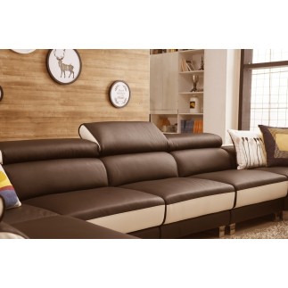 Canapé d'angle en cuir buffle italien de luxe 8/9 places GIANT, chocolat et beige