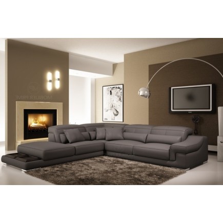 - Canapé d'angle en cuir italien 6 places BELINO, gris foncé