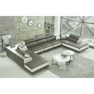 Canapé d'angle en cuir buffle italien de luxe 8/9 places GIANT, gris foncé et blanc