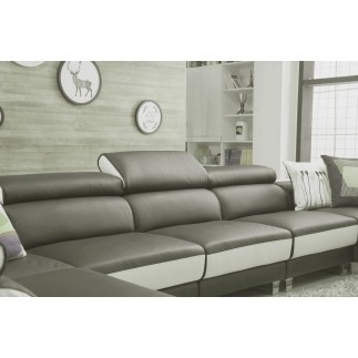 Canapé d'angle en cuir buffle italien de luxe 8/9 places GIANT, gris foncé et blanc