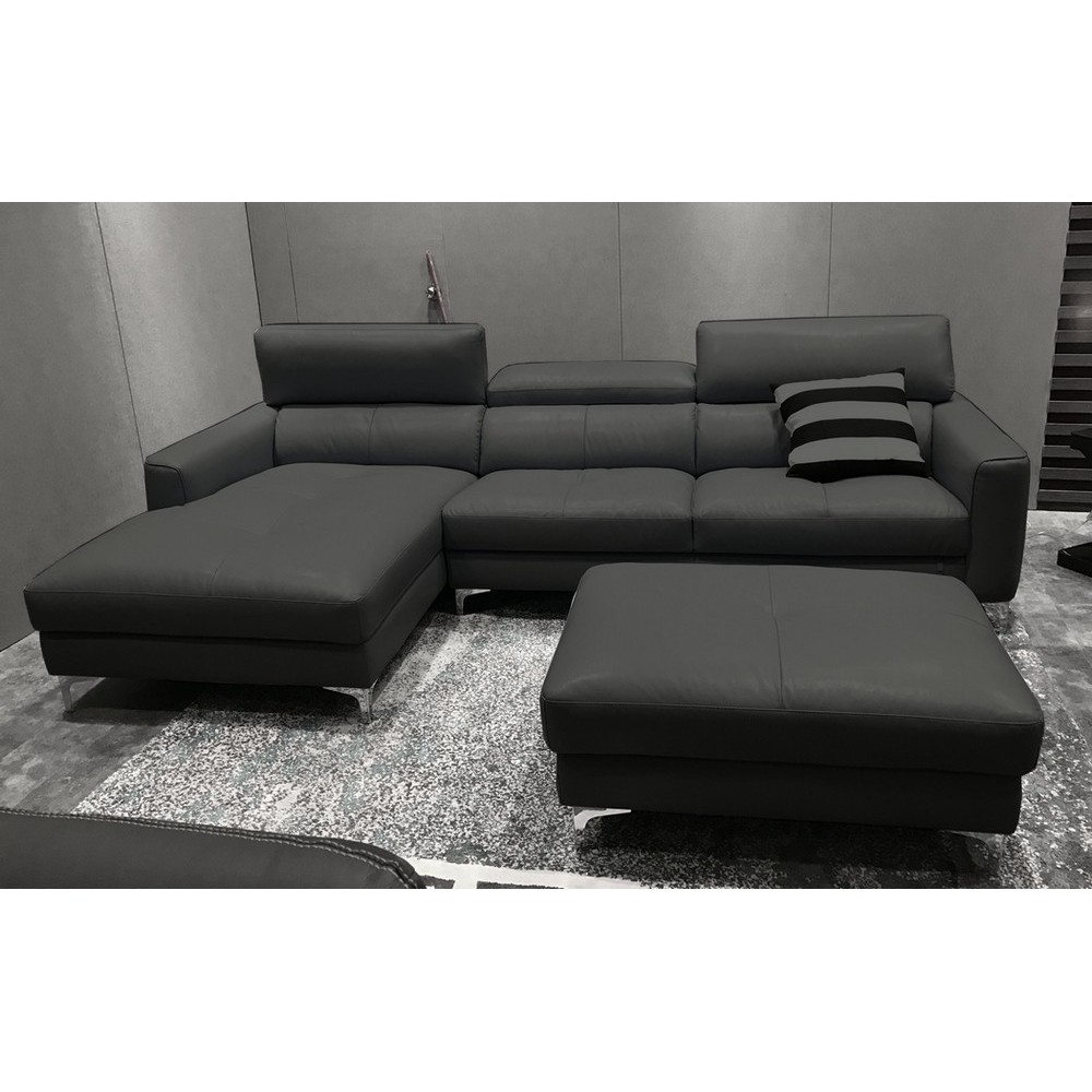 Canapé d'angle en cuir buffle italien de luxe 5 places ARMANO, gris foncé, angle gauche Canapé d'angle en cuir buffle italien de luxe 5 places ARMANO, gris foncé, angle gauche