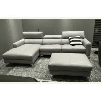 Canapé d'angle en cuir buffle italien de luxe 5 places ARMANO, gris clair, angle gauche