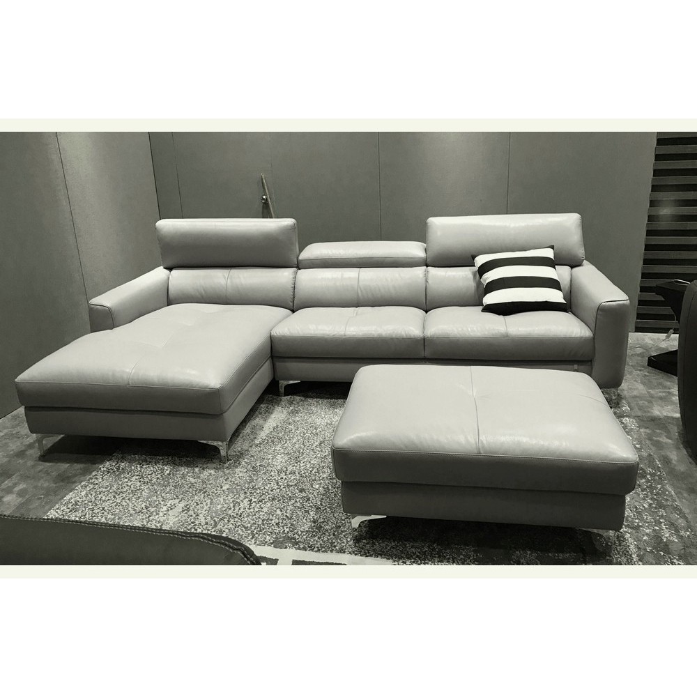 Canapé d'angle en cuir buffle italien de luxe 5 places ARMANO, gris clair, angle gauche Canapé d'angle en cuir buffle italien de luxe 5 places ARMANO, gris clair, angle gauche