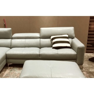 Canapé d'angle en cuir buffle italien de luxe 5 places ARMANO, gris clair, angle gauche