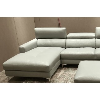 Canapé d'angle en cuir buffle italien de luxe 5 places ARMANO, gris clair, angle gauche