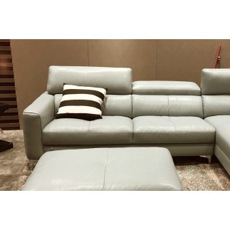 Canapé d'angle en cuir buffle italien de luxe, 5 places ARMANO, gris clair, angle droit