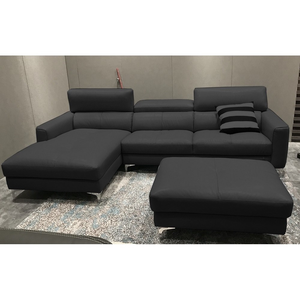 Canapé d'angle en cuir buffle italien de luxe 5 places ARMANO, noir, angle gauche Canapé d'angle en cuir buffle italien de luxe 5 places ARMANO, noir, angle gauche