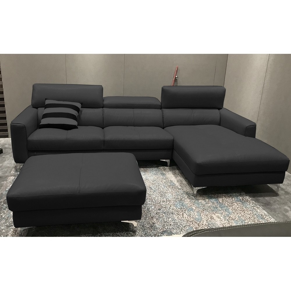 Canapé d'angle en cuir buffle italien de luxe, 5 places ARMANO, noir, angle droit