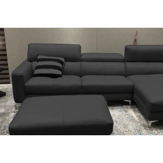 Canapé d'angle en cuir buffle italien de luxe, 5 places ARMANO, noir, angle droit