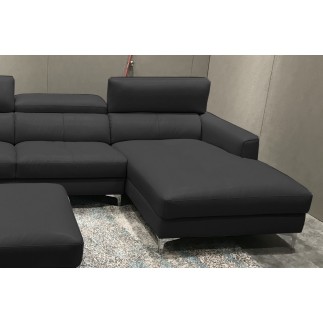 Canapé d'angle en cuir buffle italien de luxe, 5 places ARMANO, noir, angle droit