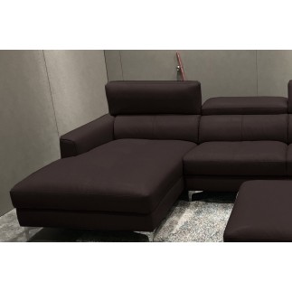 Canapé d'angle en cuir buffle italien de luxe 5 places ARMANO, chocolat, angle gauche