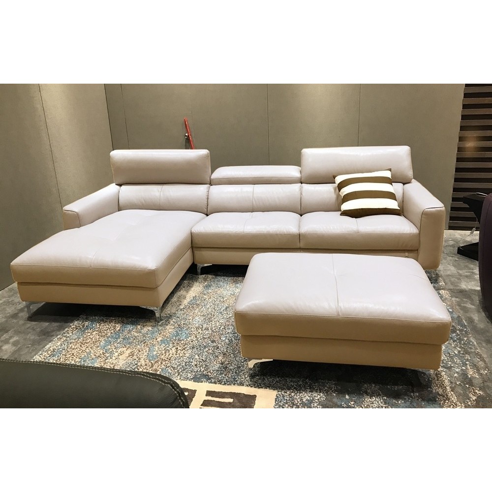 Canapé d'angle en cuir buffle italien de luxe 5 places ARMANO, beige, angle gauche Canapé d'angle en cuir buffle italien de luxe 5 places ARMANO, beige, angle gauche
