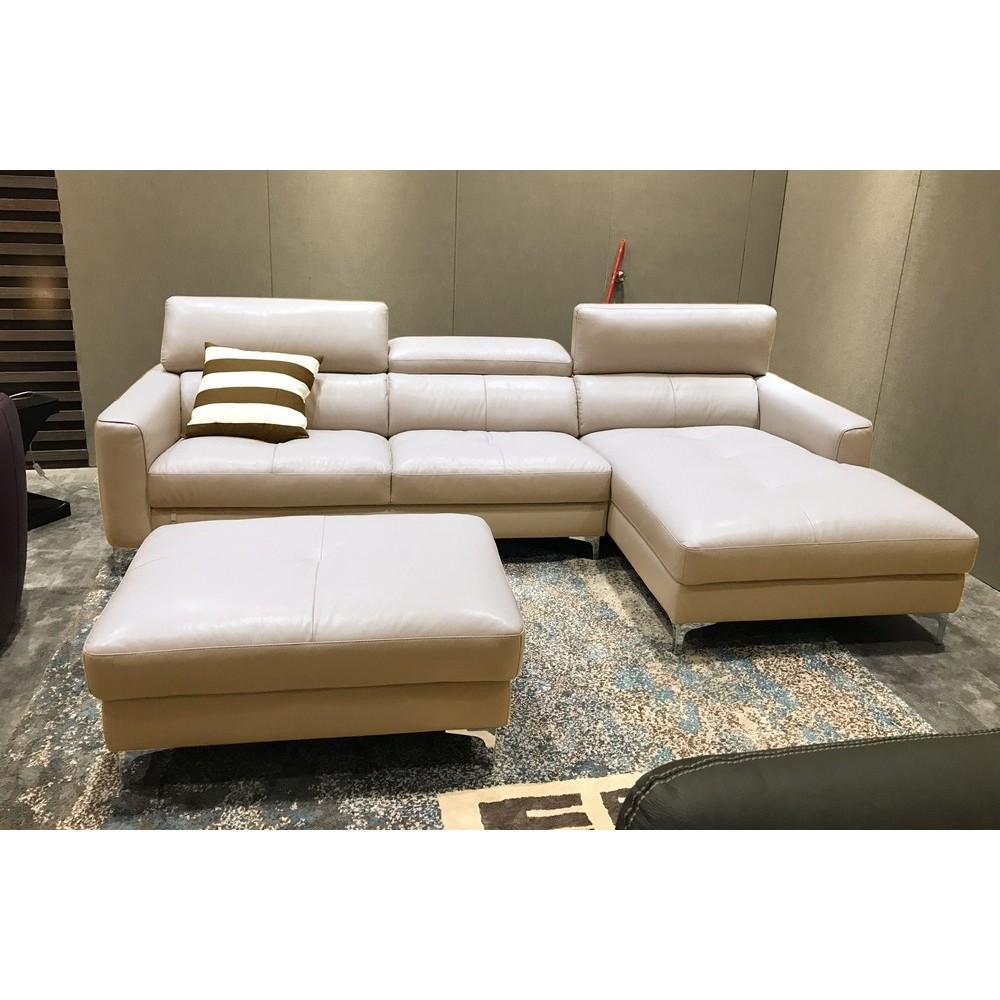 Canapé d'angle en cuir buffle italien de luxe, 5 places ARMANO, beige, angle droit Canapé d'angle en cuir buffle italien de luxe, 5 places ARMANO, beige, angle droit