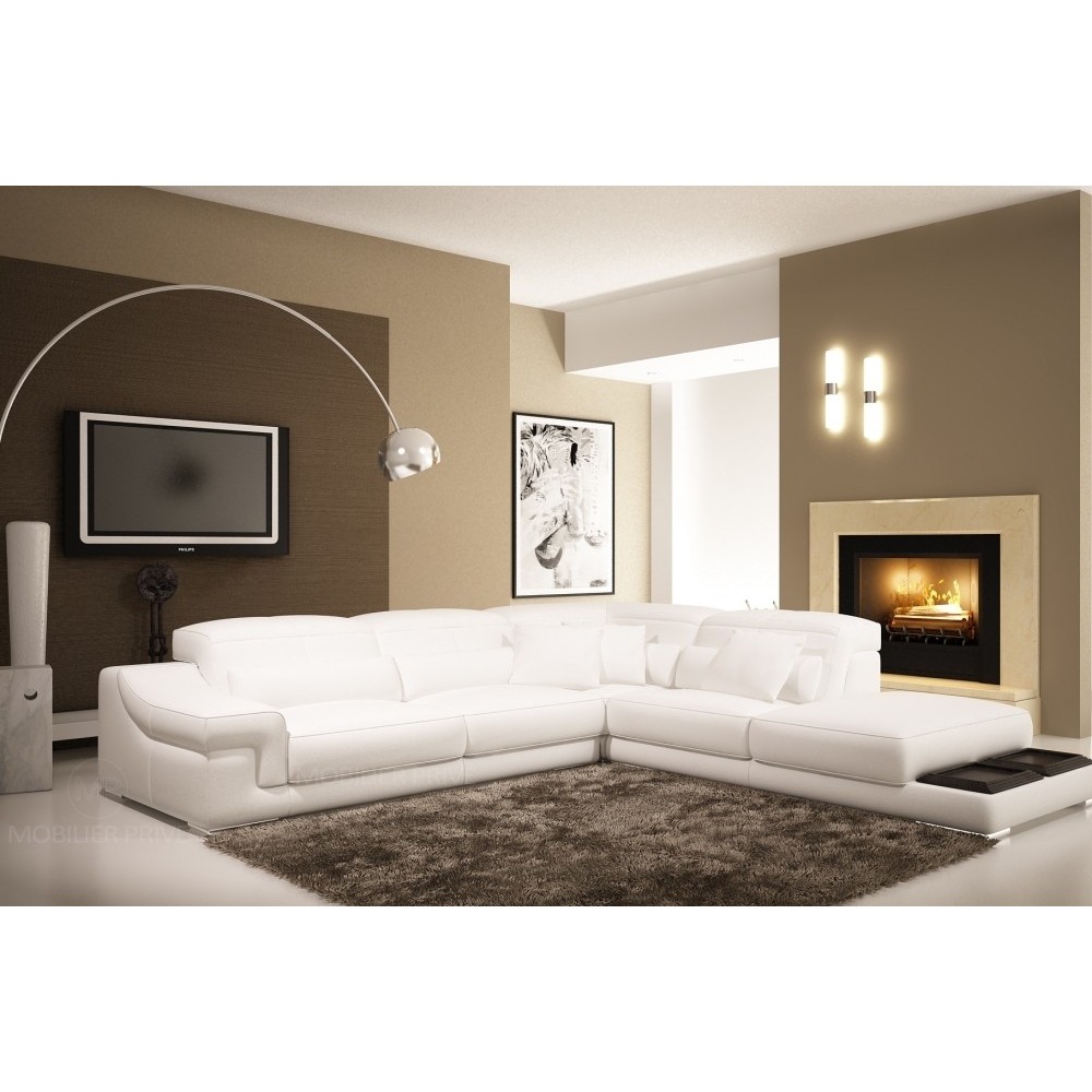 Canapé d'angle en cuir italien 6 places BELINO, blanc, angle droit