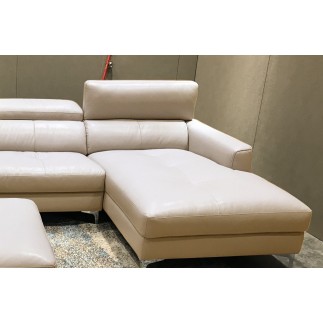 Canapé d'angle en cuir buffle italien de luxe, 5 places ARMANO, beige, angle droit