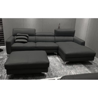 Canapé d'angle en cuir buffle italien de luxe, 5 places ARMANO, gris foncé, angle droit