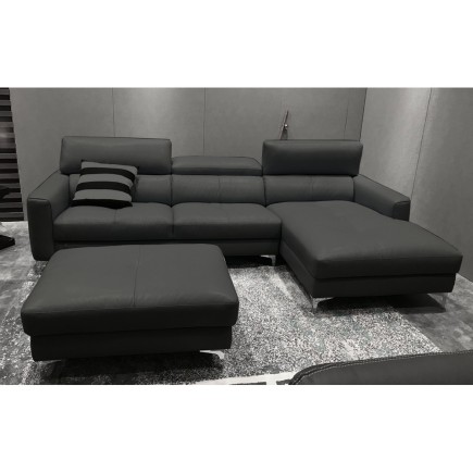 Canapé d'angle en cuir buffle italien de luxe, 5 places ARMANO, gris foncé, angle droit