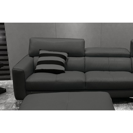 Canapé d'angle en cuir buffle italien de luxe, 5 places ARMANO, gris foncé, angle droit