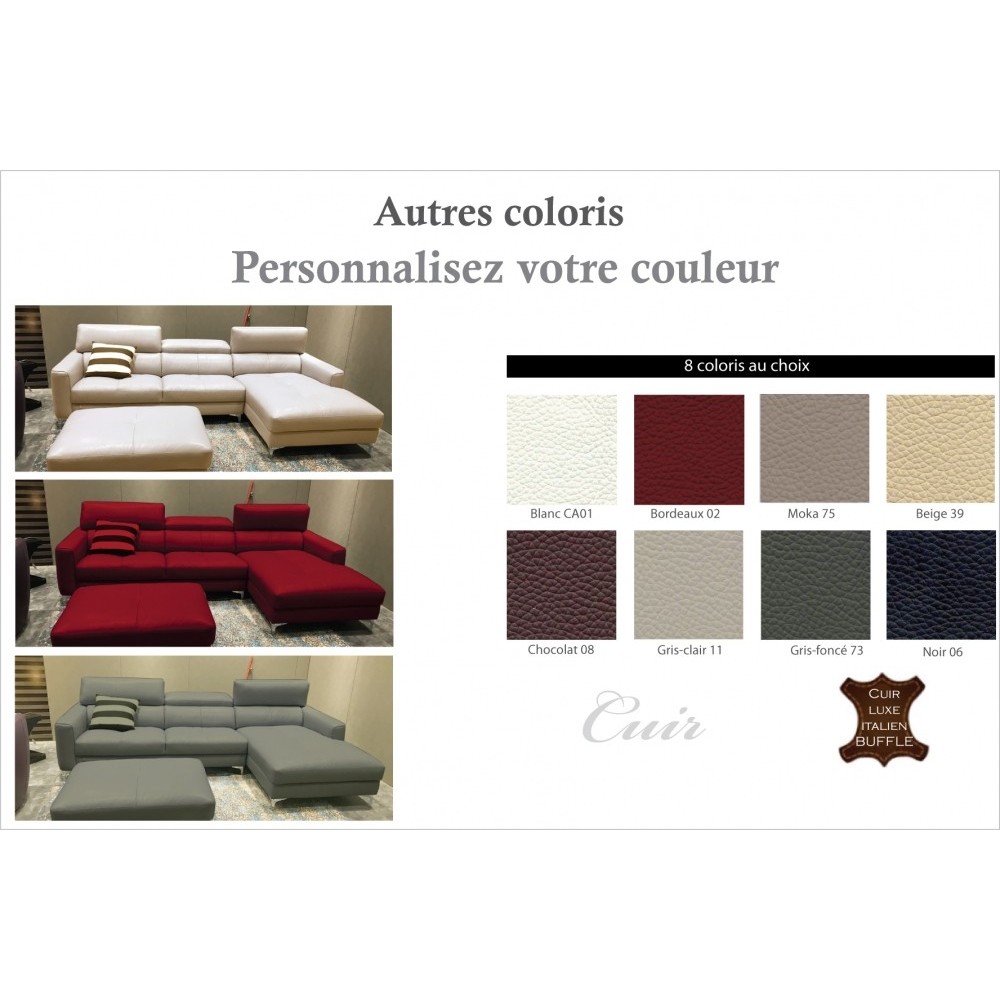 Canapé d'angle en cuir buffle italien de luxe, 5 places ARMANO, couleur personnalisée, angle droit Canapé d'angle en cuir buffle italien de luxe, 5 places ARMANO, couleur personnalisée, angle droit