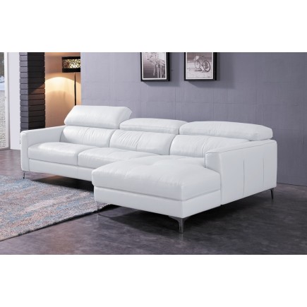 Canapé d'angle en cuir buffle italien de luxe, 5 places ARMANO, blanc, angle droit