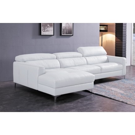 Canapé d'angle en cuir buffle italien de luxe 5 places ARMANO, blanc, angle gauche