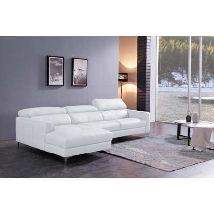 Canapé d'angle en cuir buffle italien de luxe 5 places ARMANO, blanc, angle gauche