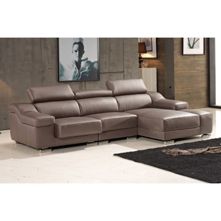 Canapé d'angle cuir buffle italien BONITO, couleur moka, angle droit