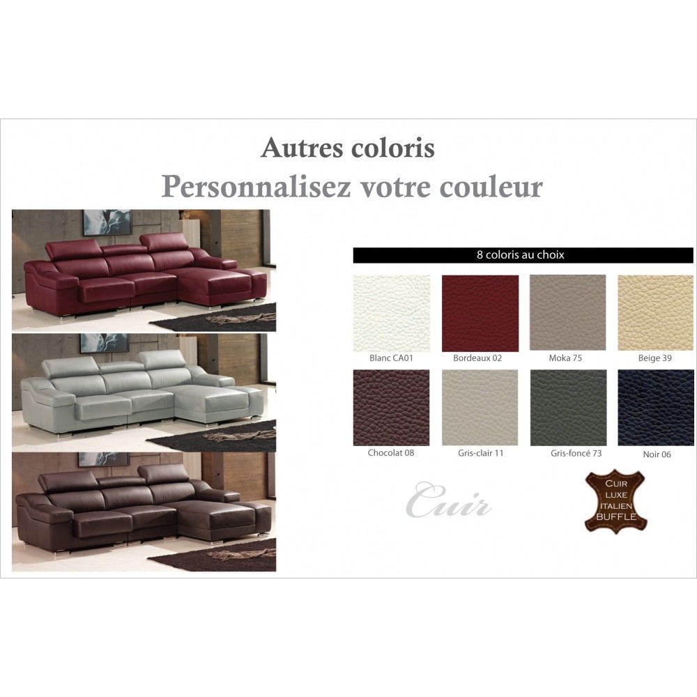 Canapé d'angle cuir buffle italien BONITO, couleur couleur personnalisée, angle droit, 5 places Canapé d'angle cuir buffle italien BONITO, couleur couleur personnalisée, angle droit, 5 places