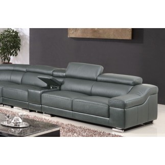 Canapé d'angle en cuir buffle italien de luxe 7 places LONDRES gris foncé, angle gauche